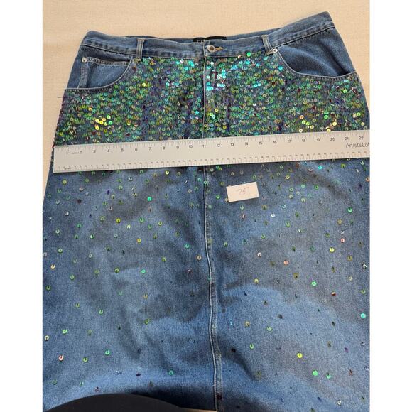 Vintage Plus Sized Just Blu Sequin Mermaid Skirt 22W Denim Back Slit 90’s - Picture 9 of 10